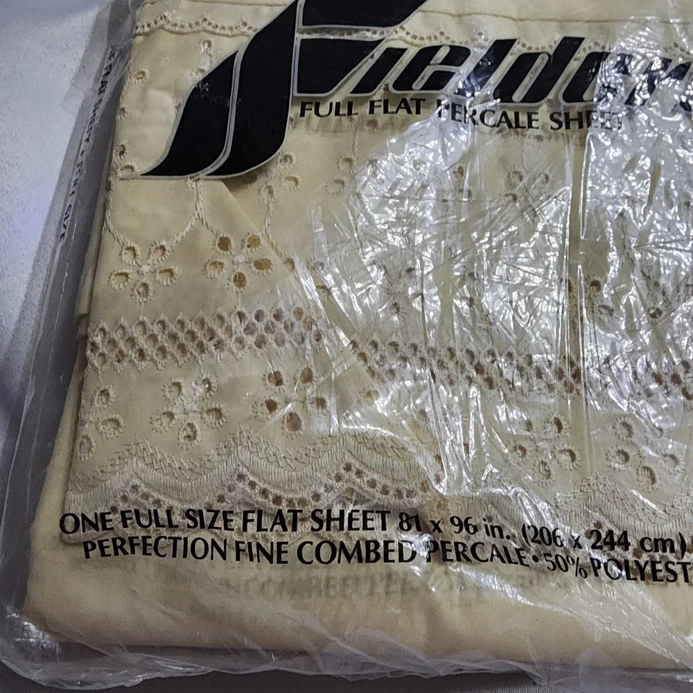 Fieldcrest Trousseau Lace Full Flat Sheet‎ Vintage Eyelet Percale Cream New